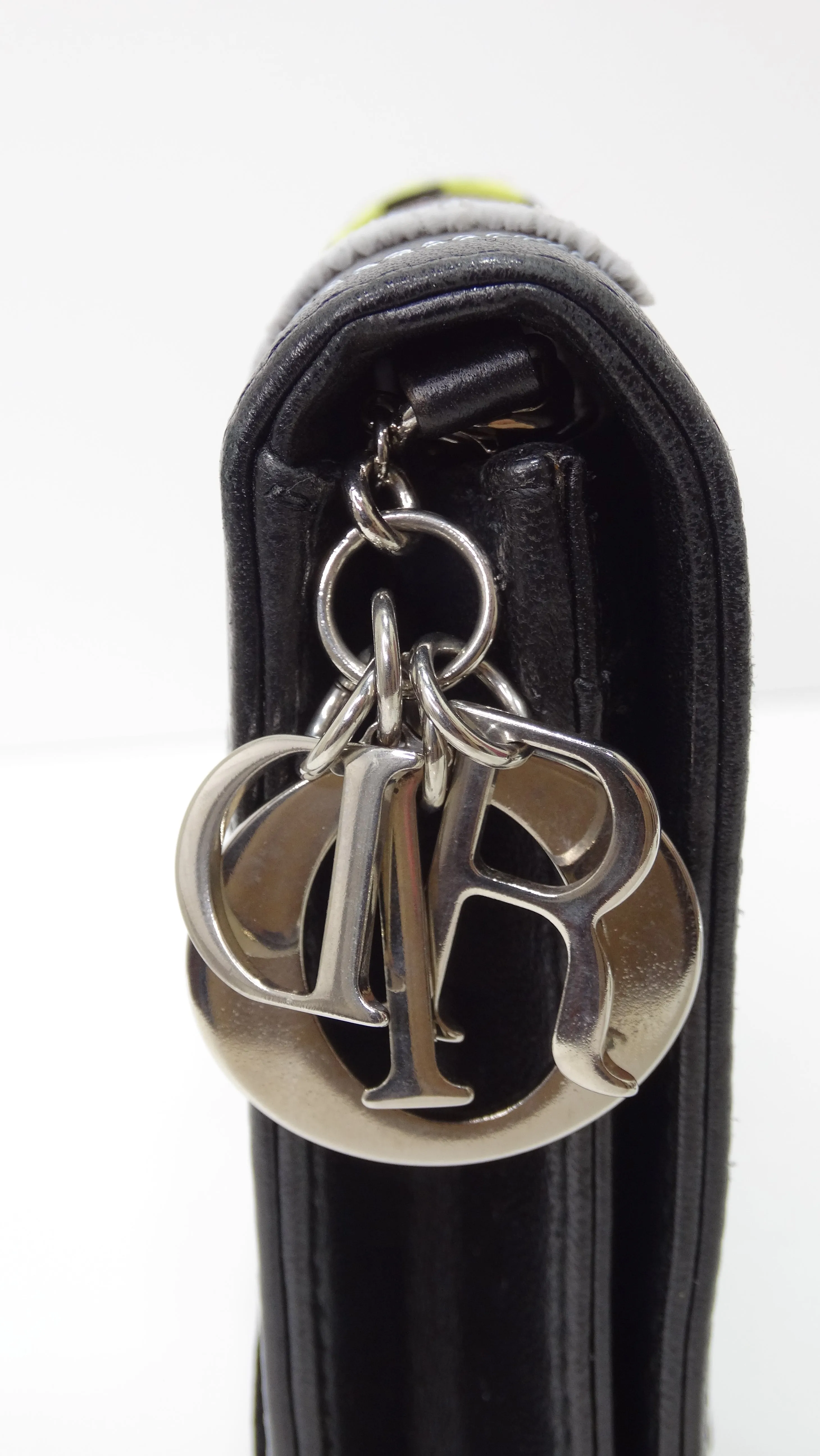 Dior Lady Handbag Patch Embellished Black Leather Shoulder Bag