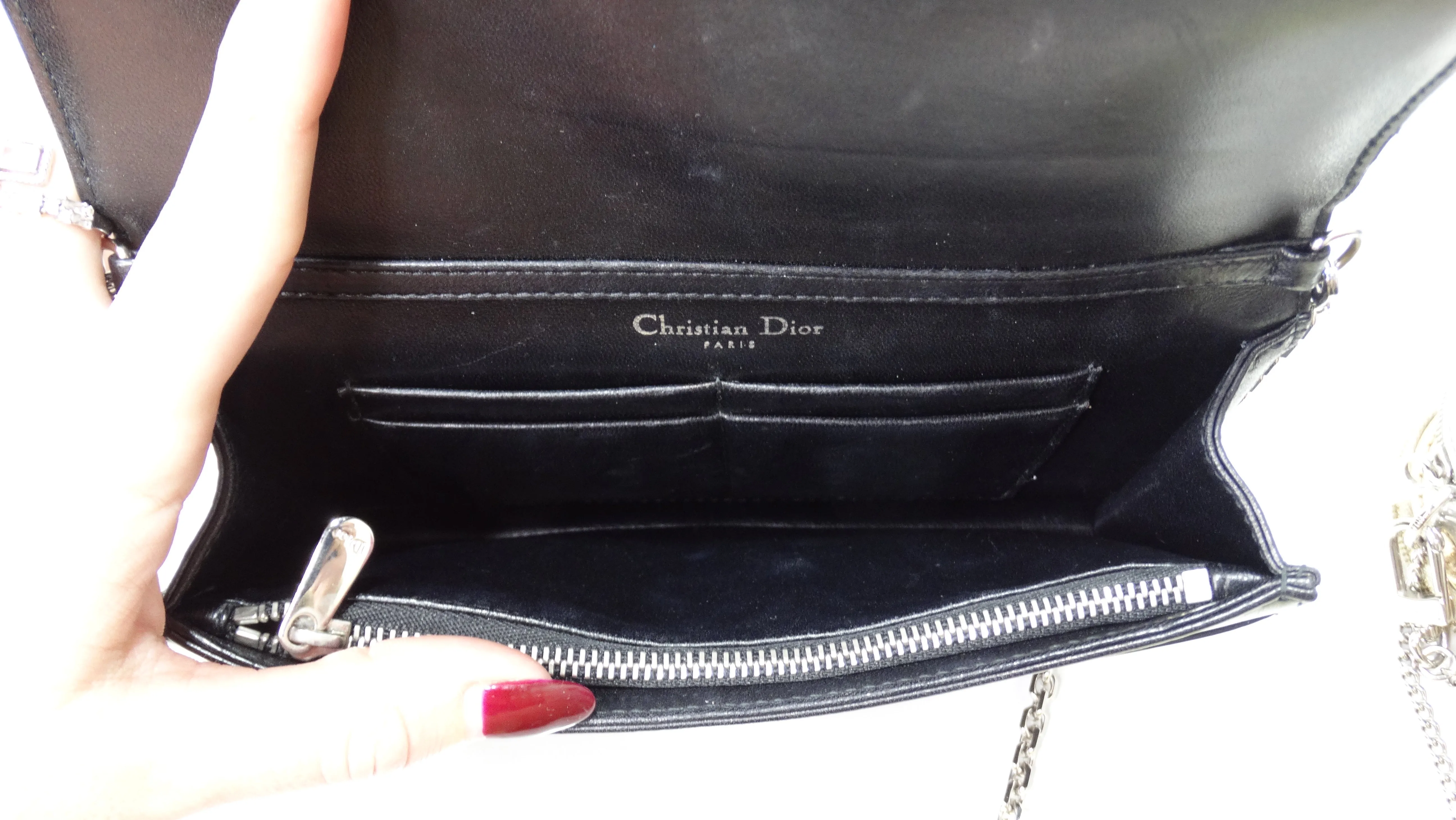 Dior Lady Handbag Patch Embellished Black Leather Shoulder Bag