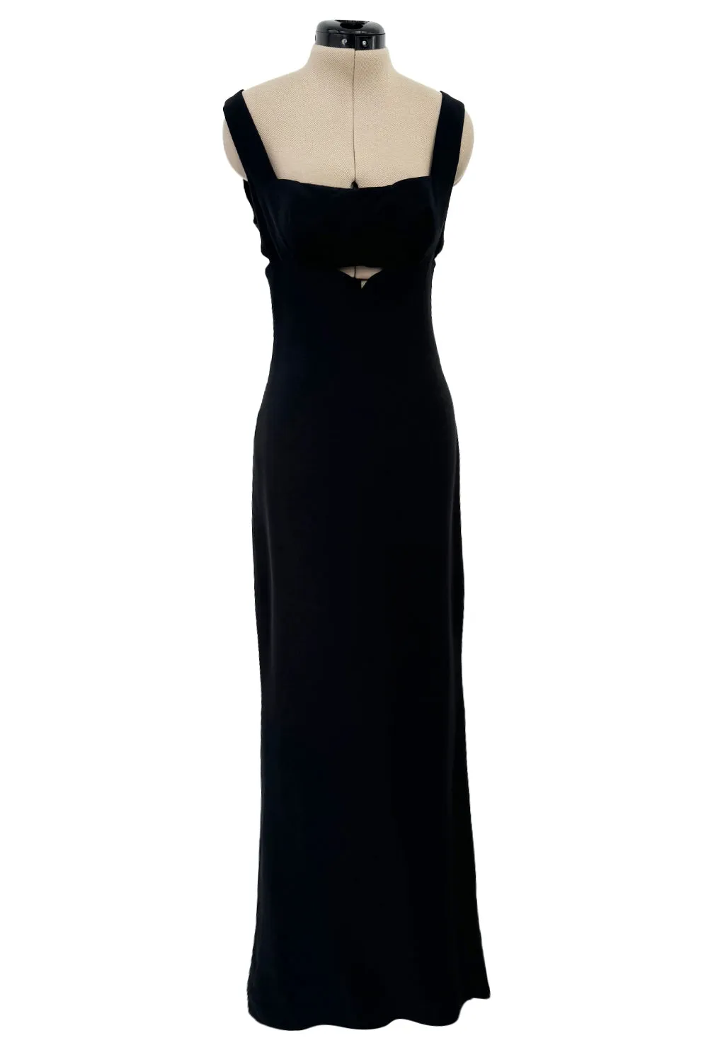 Dreamy 1990s Gianni Versace Couture Black Sculpted & Sleek Minimalist Dress w Front Cut Outs