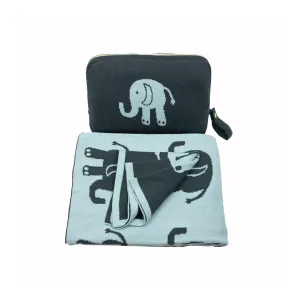 Elephant 3 Piece Knitted Baby Travel Set - Blue / Grey