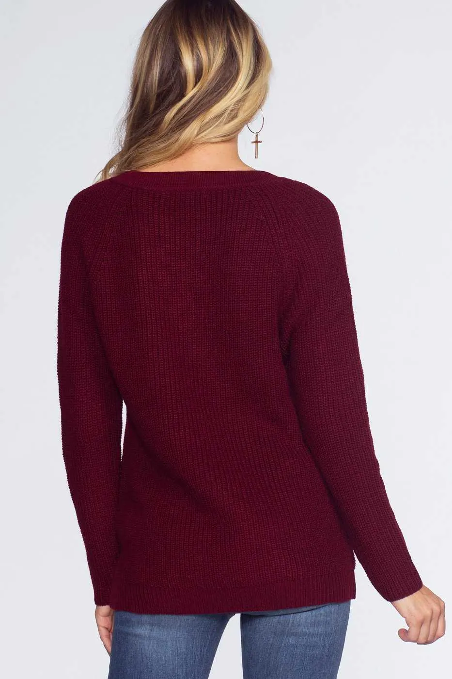 Elsa Lace Up Sweater - Burgundy