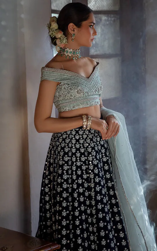 Embroidered Designer Velvet Blue Lehenga Choli #BN1241