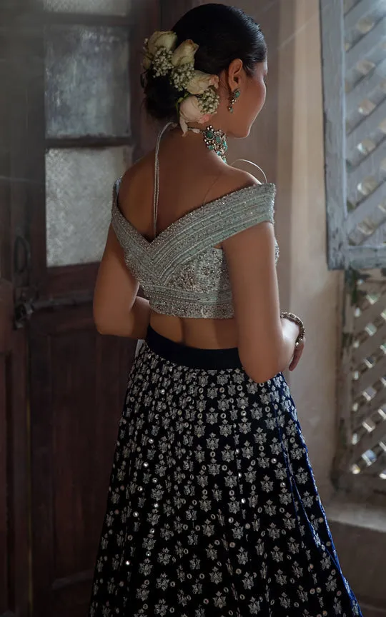 Embroidered Designer Velvet Blue Lehenga Choli #BN1241