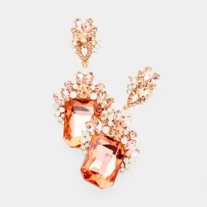 Emerald Cut Peach Stone Dangle Earrings  | Prom Earrings | 415331