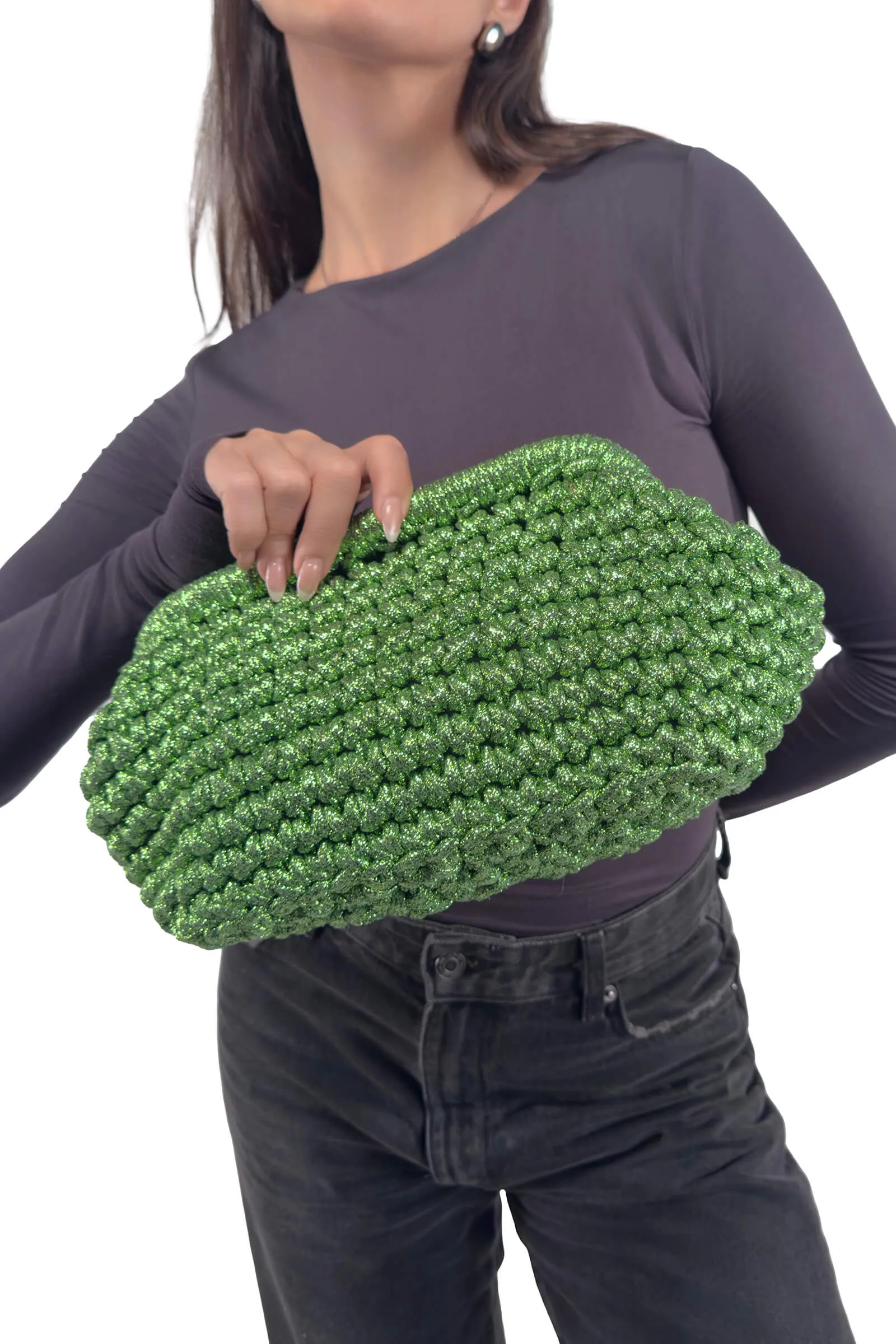 Emerald Green Emma Metallic Frame Clutch