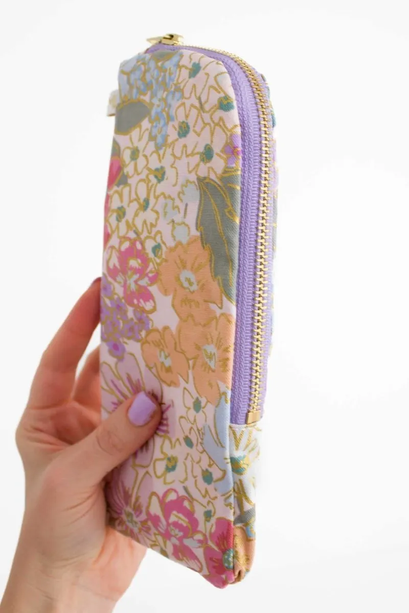 English Rose Canvas Slim Makeup Brush Bag with Compartments