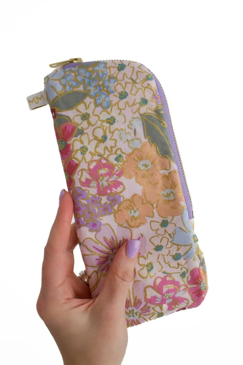 English Rose Canvas Slim Makeup Brush Bag with Compartments