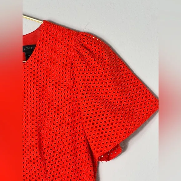 EUC J. Crew Eyelet Flutter Sleeve Poppy Dress Orange Red Black Label Size 4