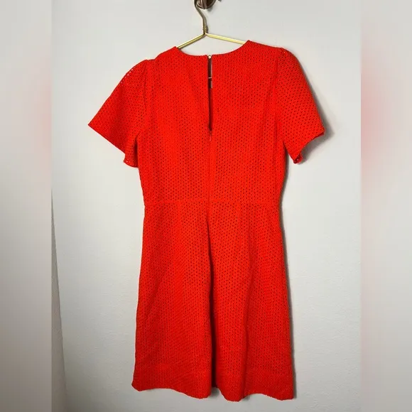 EUC J. Crew Eyelet Flutter Sleeve Poppy Dress Orange Red Black Label Size 4