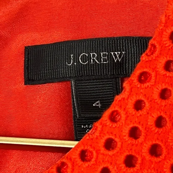 EUC J. Crew Eyelet Flutter Sleeve Poppy Dress Orange Red Black Label Size 4