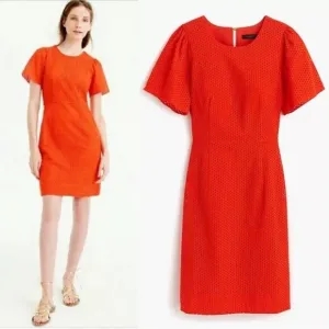 EUC J. Crew Eyelet Flutter Sleeve Poppy Dress Orange Red Black Label Size 4