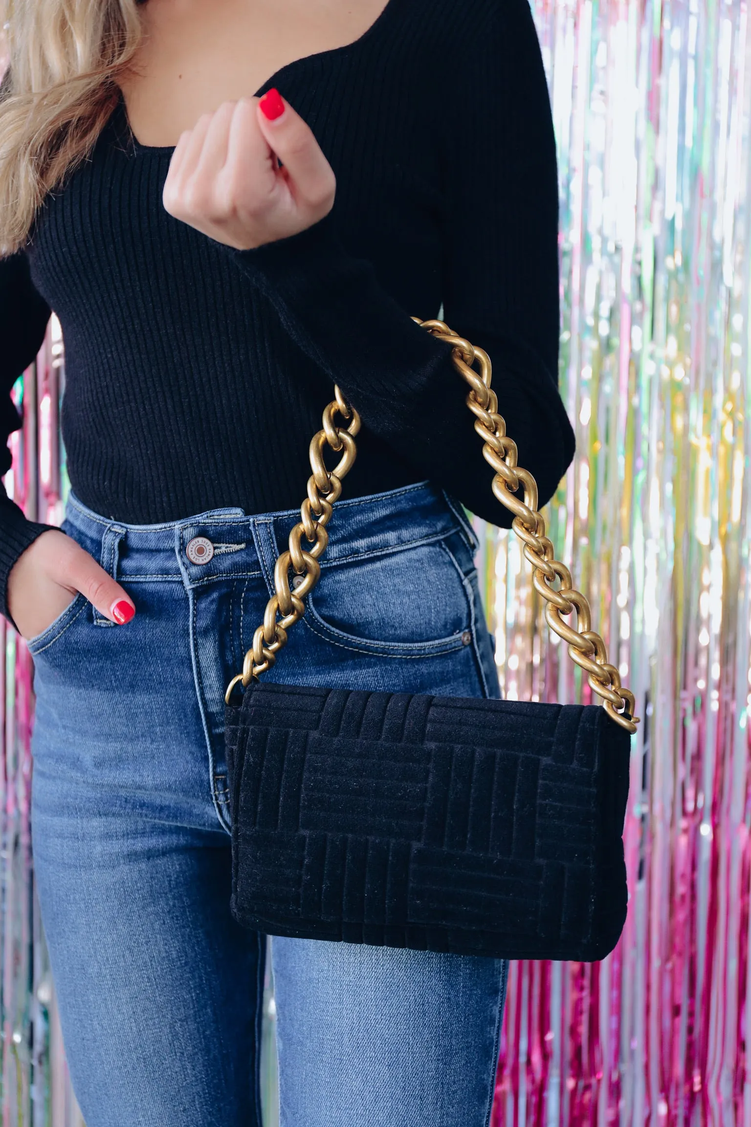 Everdeen Embossed Crossbody Purse - Black