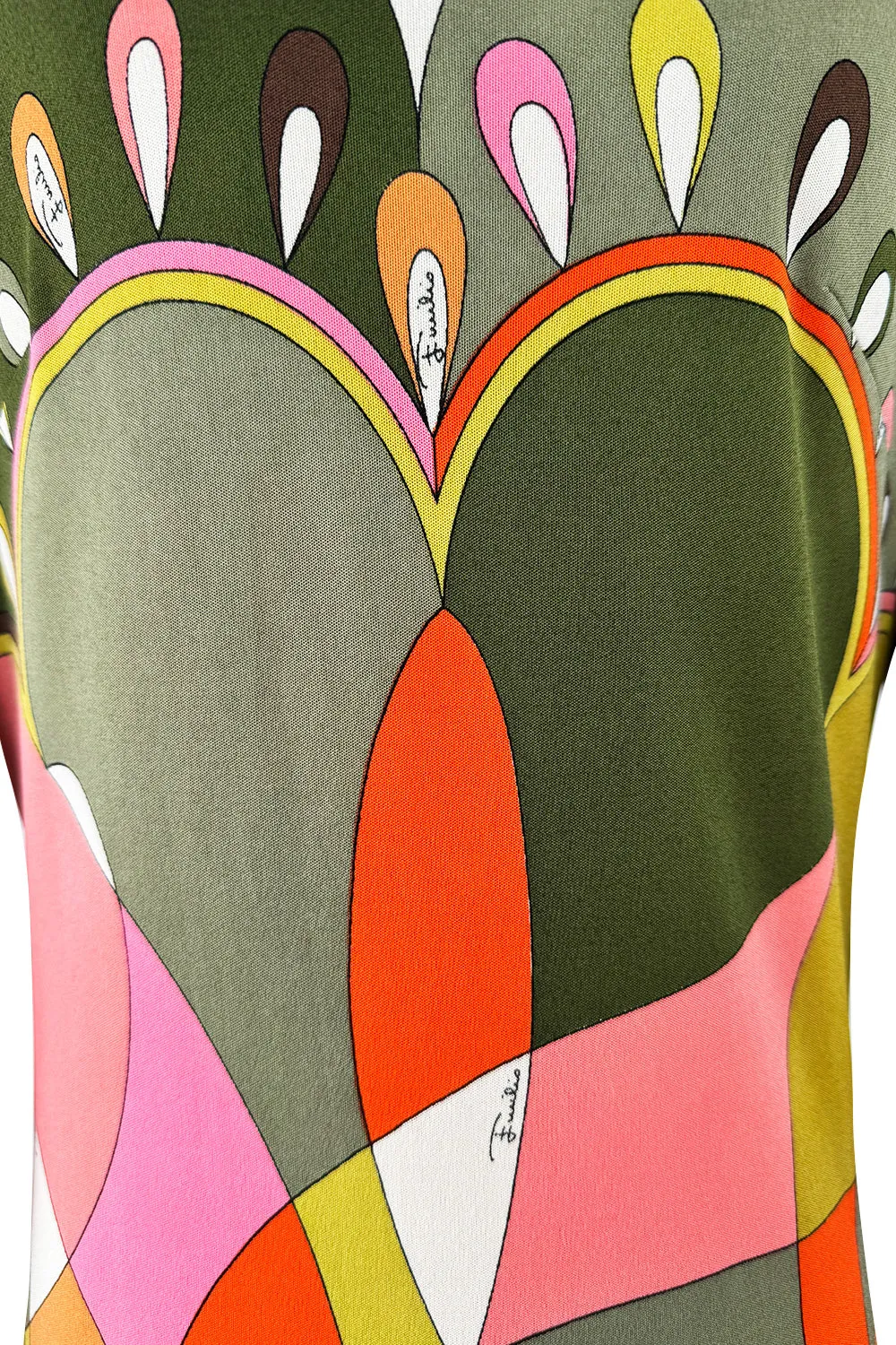 Fantastic 1960s Emilio Pucci Green Pink Coral & Orange Abstract Print Silk Jersey Dress