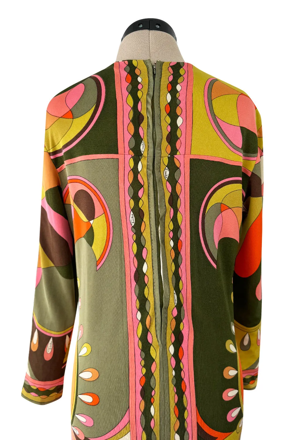 Fantastic 1960s Emilio Pucci Green Pink Coral & Orange Abstract Print Silk Jersey Dress