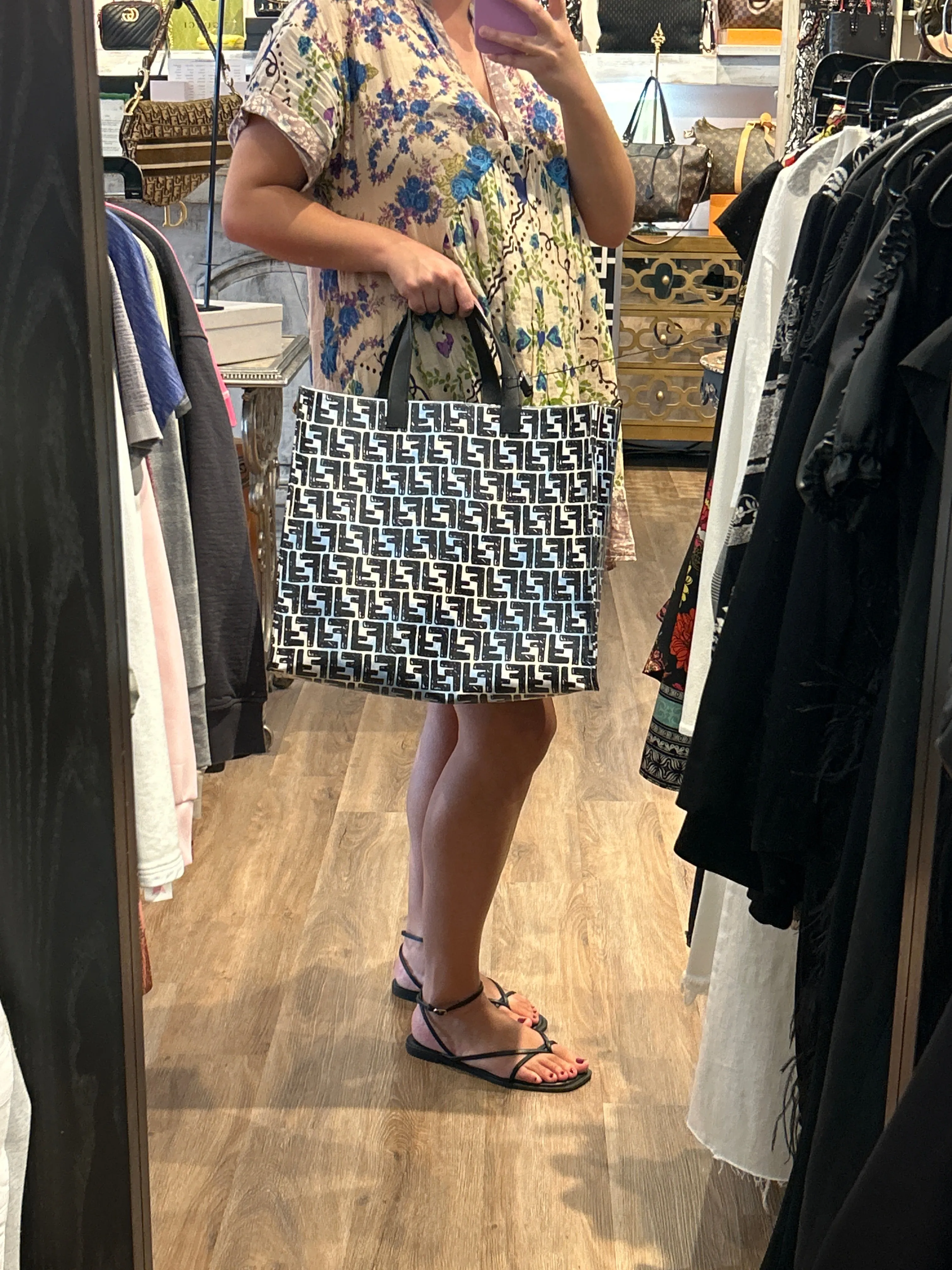 Fendi Bag, Blue & White FF Glazed Canvas Shopper Tote