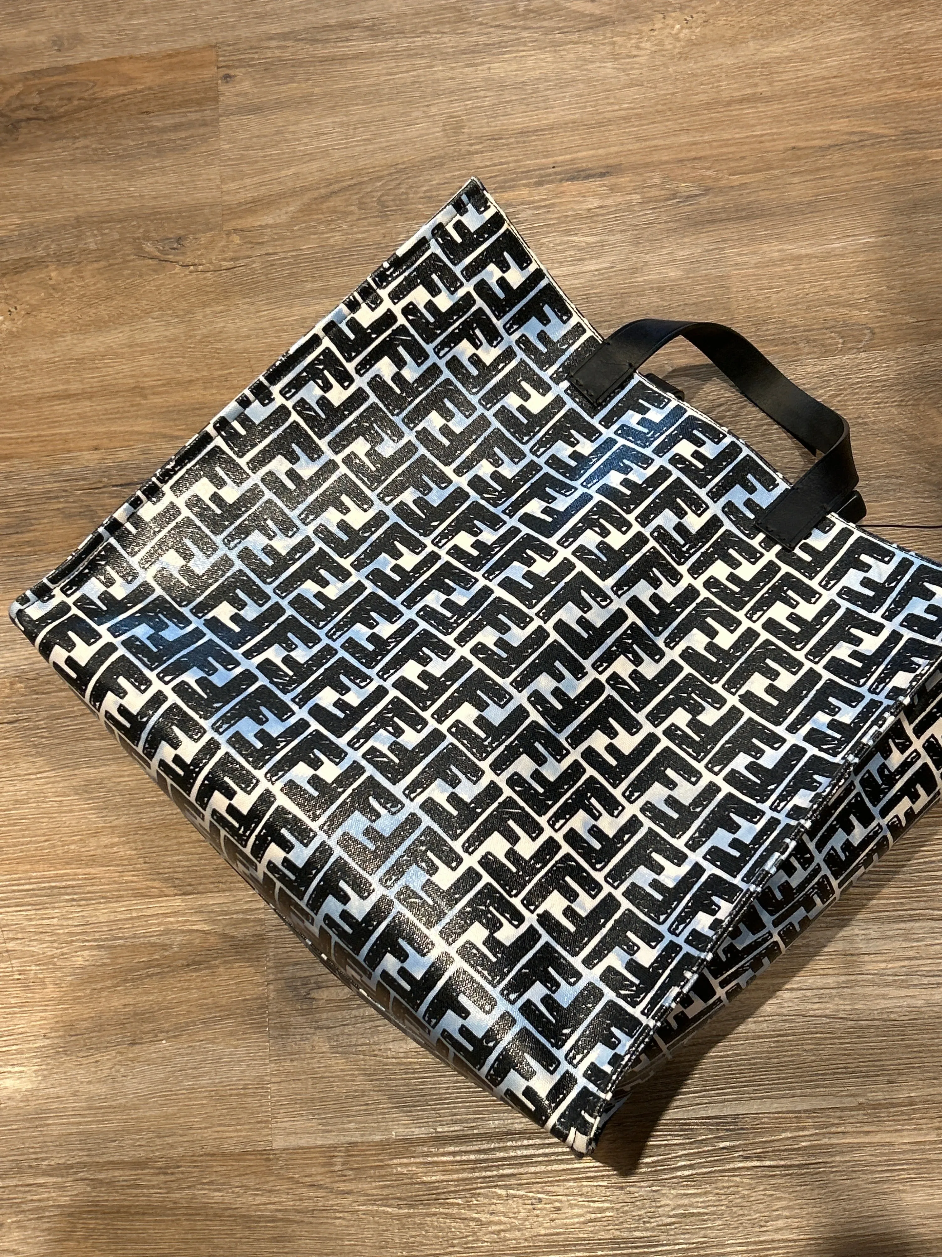 Fendi Bag, Blue & White FF Glazed Canvas Shopper Tote