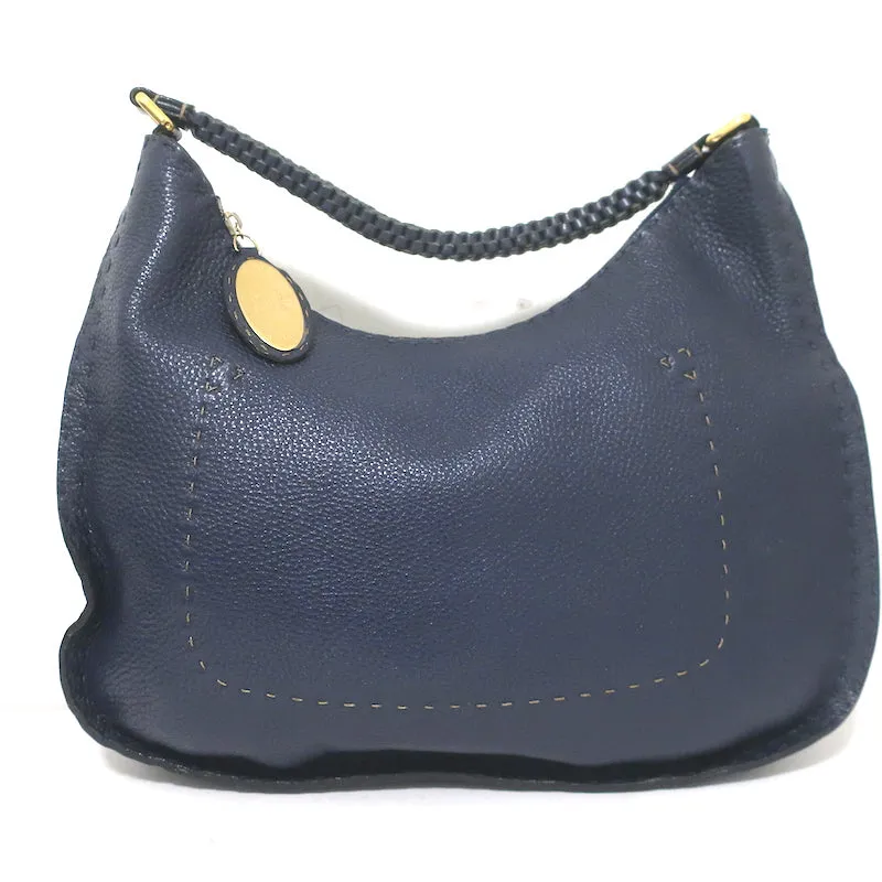 Fendi Selleria Hobo Navy Grained Leather Large Shoulder Bag