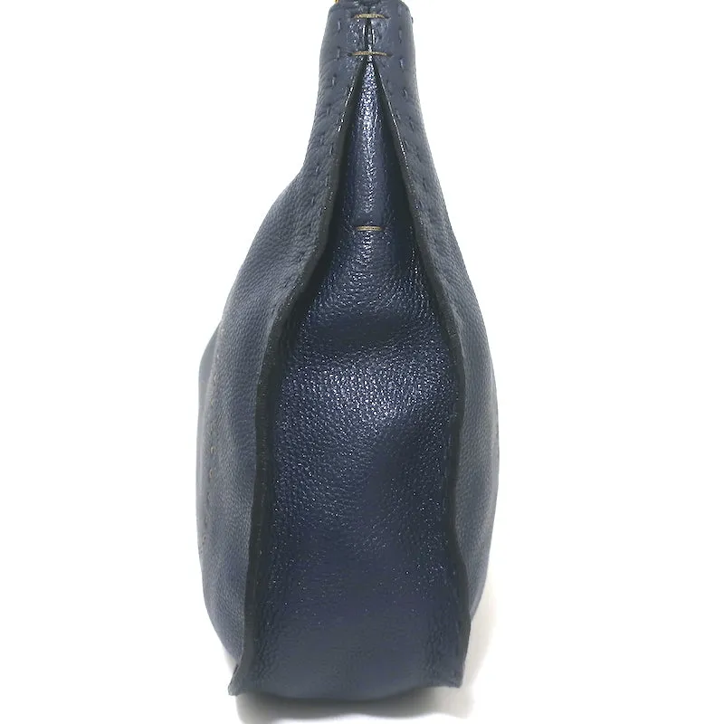 Fendi Selleria Hobo Navy Grained Leather Large Shoulder Bag