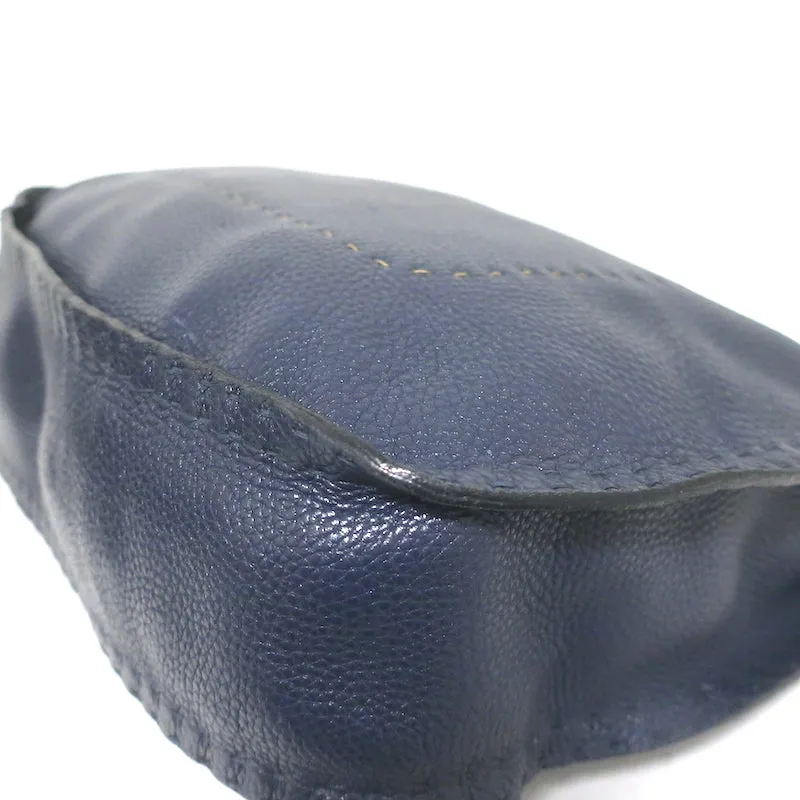 Fendi Selleria Hobo Navy Grained Leather Large Shoulder Bag