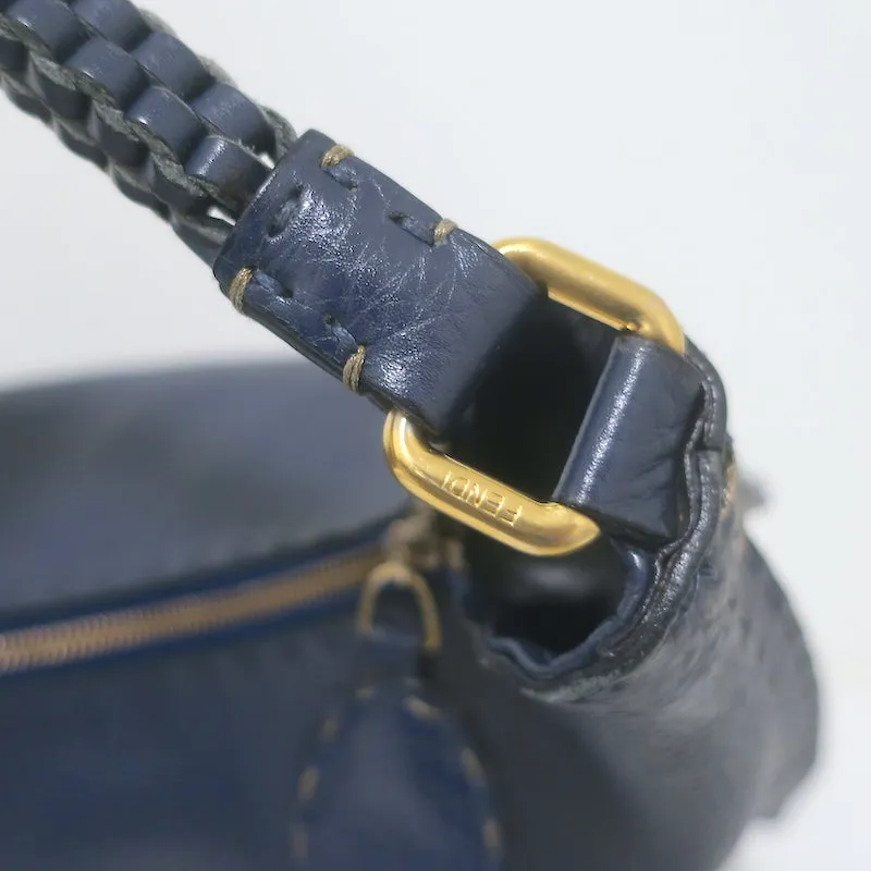 Fendi Selleria Hobo Navy Grained Leather Large Shoulder Bag