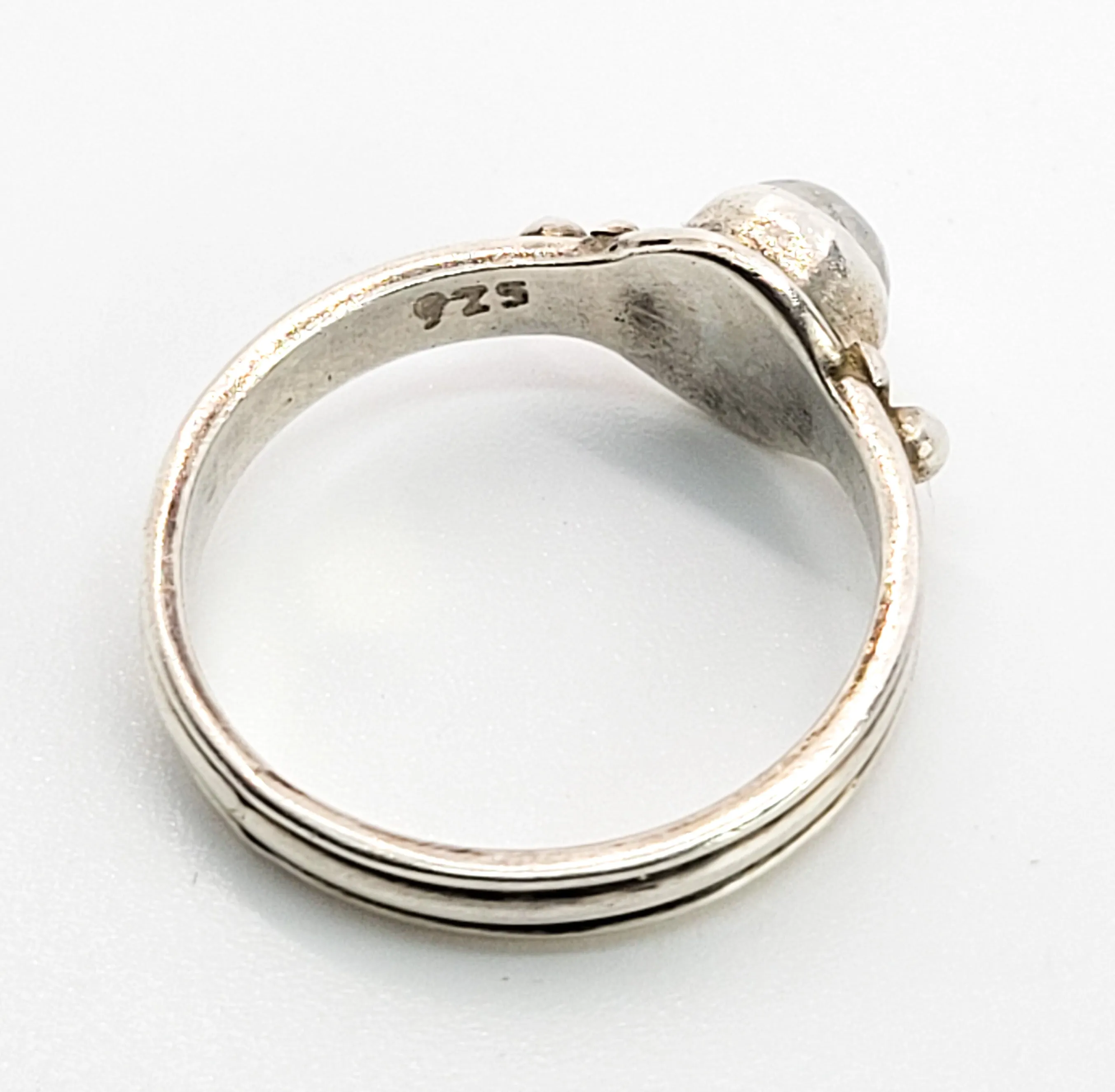 Flashy Blue Moonstone tribal balinese style sterling silver ring size 6