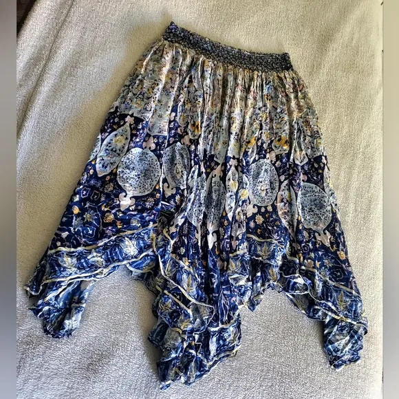 Free People Blue Roaming Wild Skirt Handkerchief Hobo Hippie Gypsy Rodeo