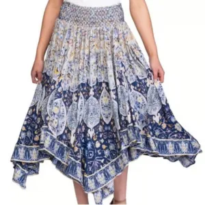 Free People Blue Roaming Wild Skirt Handkerchief Hobo Hippie Gypsy Rodeo