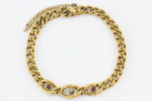 French 22K Gold Belle Epoque Topaz Repousse Link Bracelet Paris c.1880