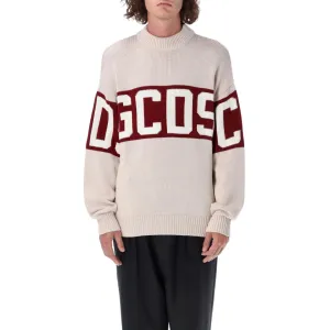 GCDS Wool Logo Band Sweater Beige