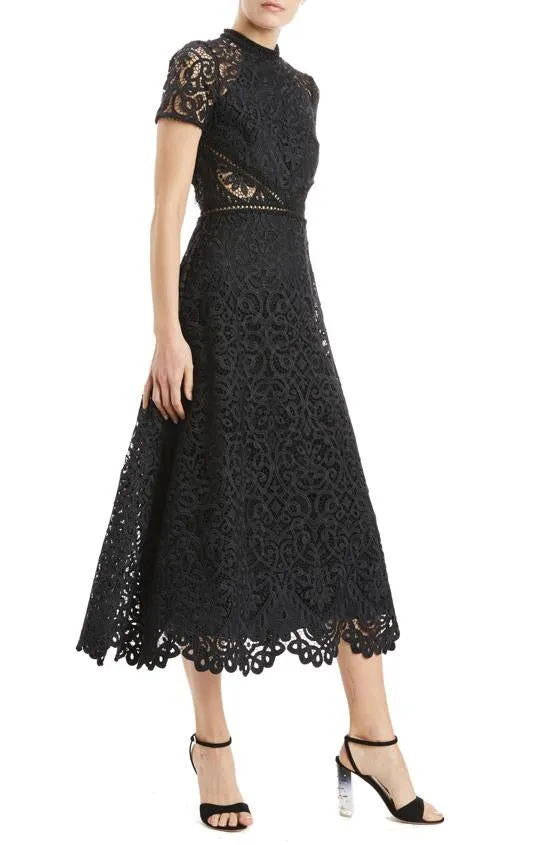 Georgina Lace Midi Dress in Black by ML Monique Lhuillier - RENTAL
