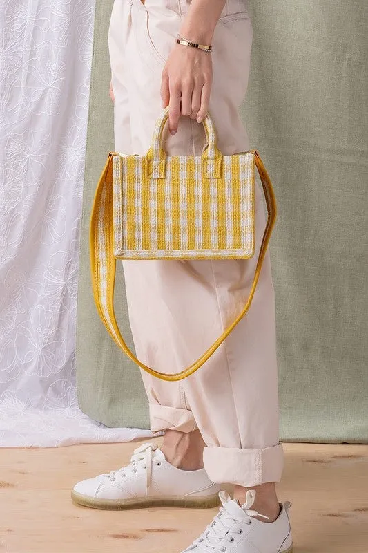 Gingham Mini Tote (Blue and Yellow)