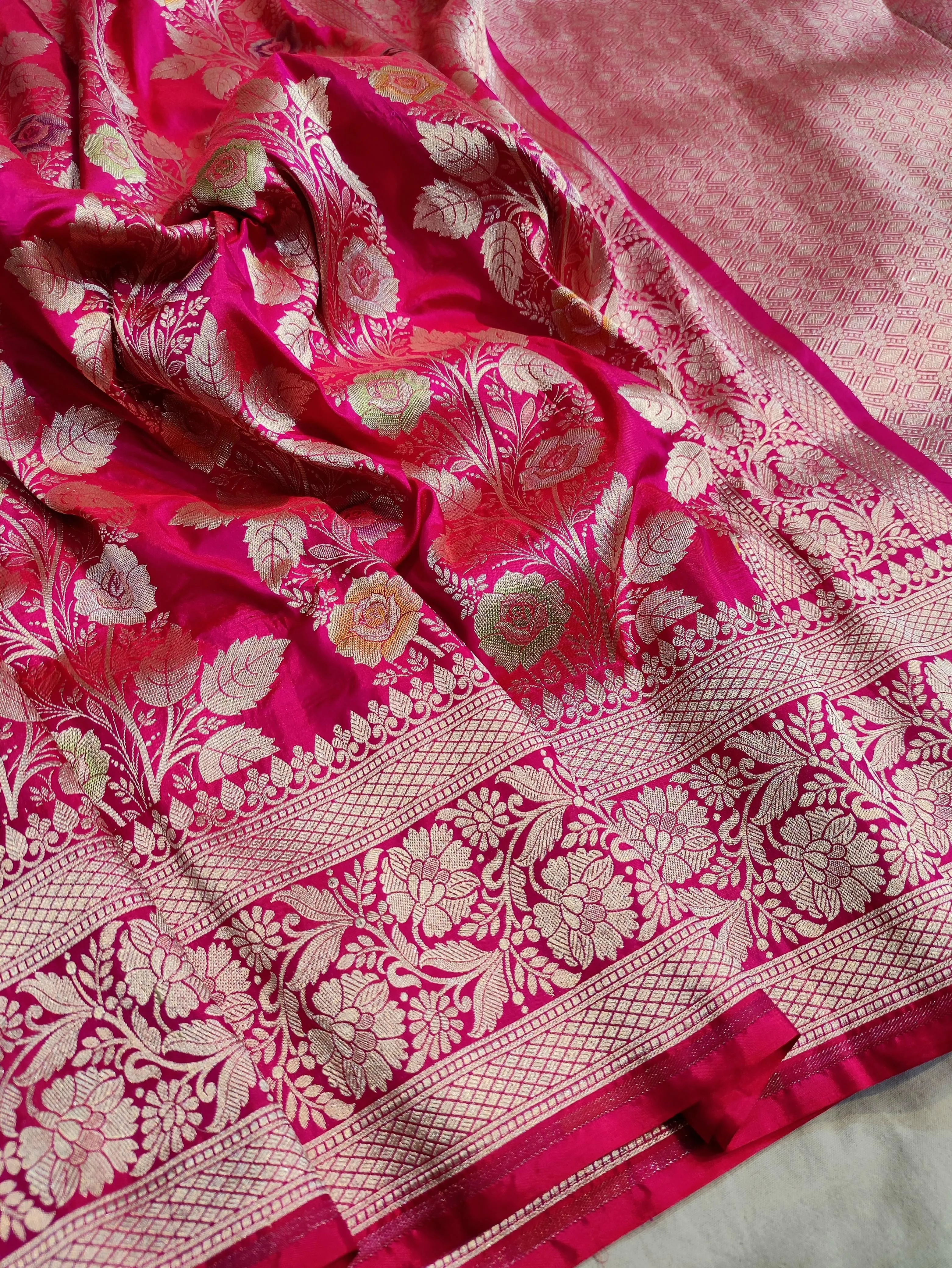 Gold Zari Banarasi Silk Saree with heavy pallu
