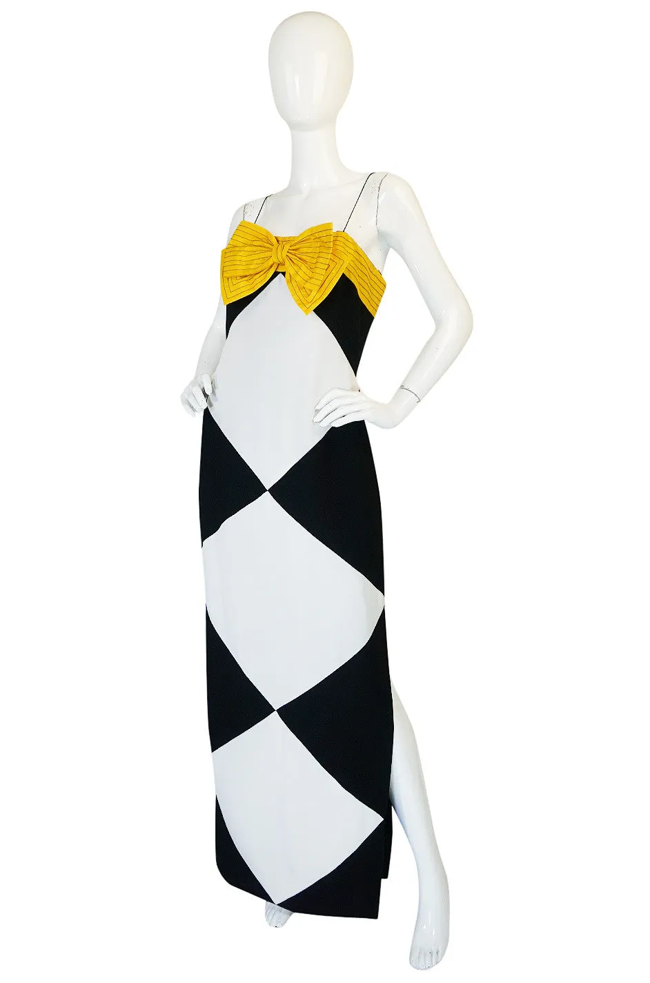 Graphic 1980s Bill Blass Black & White Diamond Bow Dress