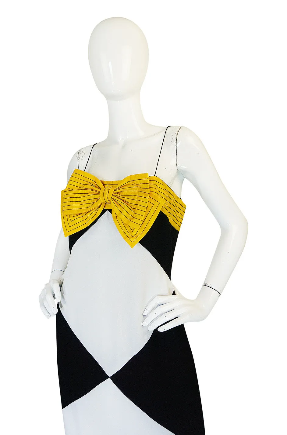 Graphic 1980s Bill Blass Black & White Diamond Bow Dress