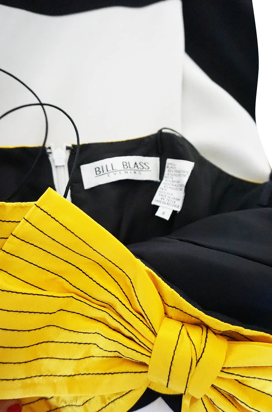 Graphic 1980s Bill Blass Black & White Diamond Bow Dress