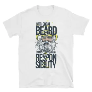 Great Beard Short Sleeve Round Neck White 100% Cotton T-Shirt for Men