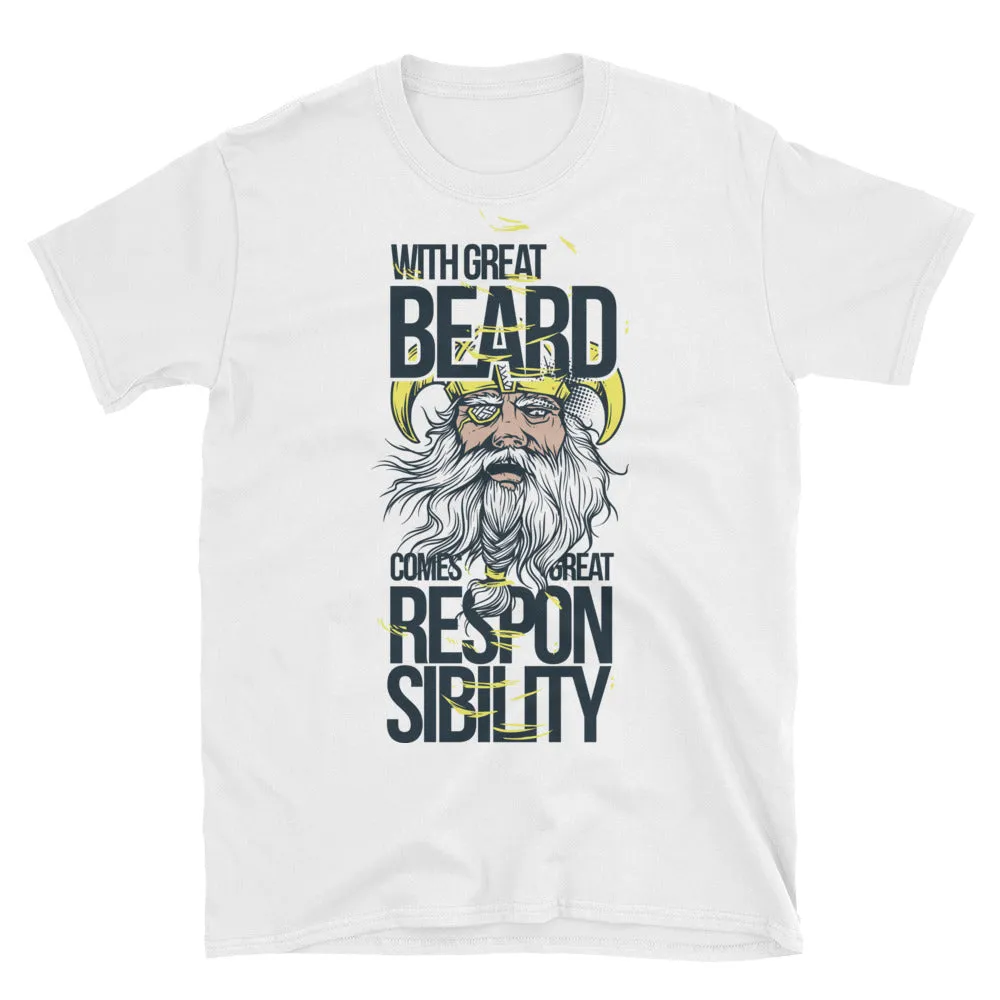 Great Beard Short Sleeve Round Neck White 100% Cotton T-Shirt for Men