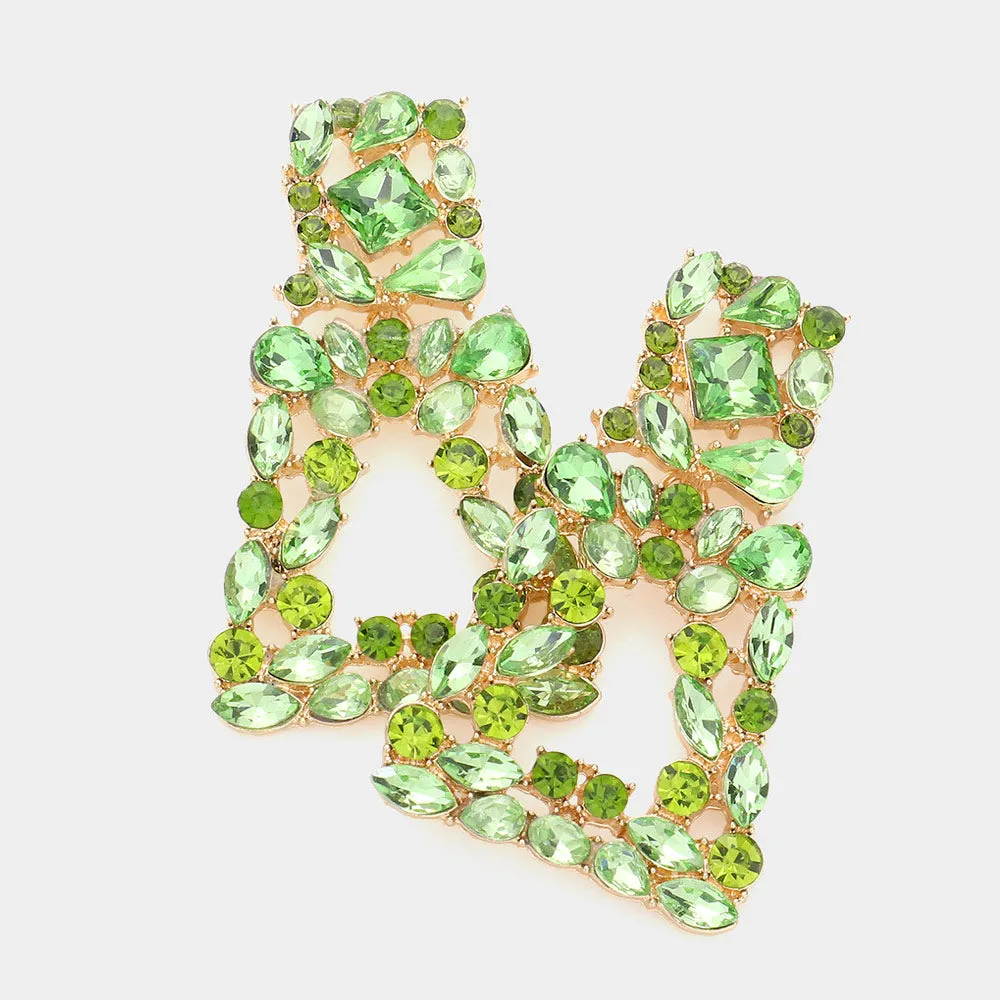 Green Crystal Cluster Door Knocker Earrings | Pageant Earrings | 592992