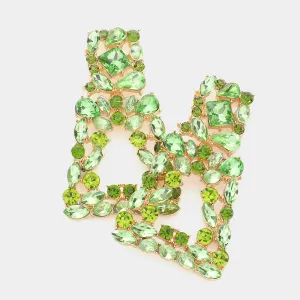 Green Crystal Cluster Door Knocker Earrings | Pageant Earrings | 592992