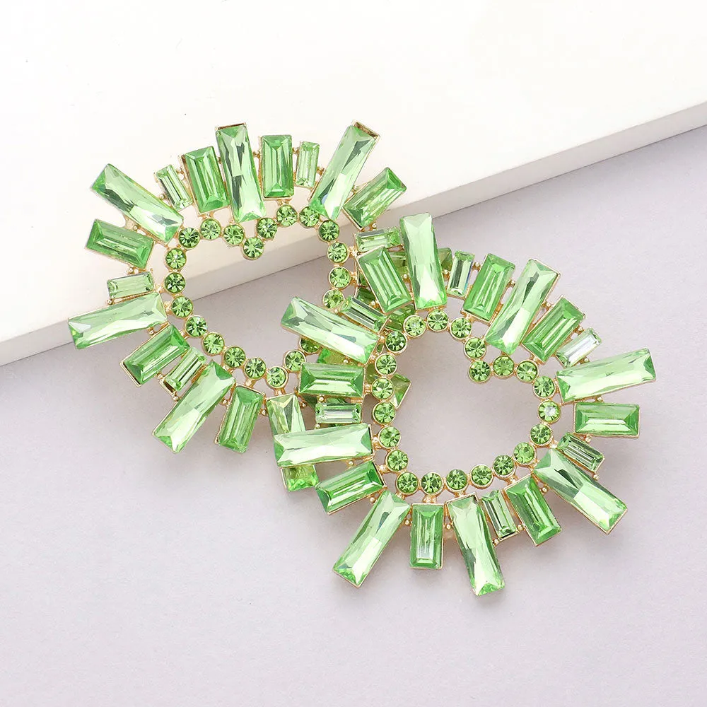 Green Crystal Stone Cluster Heart Pageant Earrings | Prom Earrings |  604441