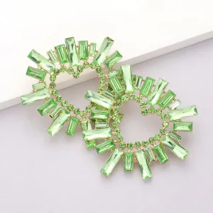 Green Crystal Stone Cluster Heart Pageant Earrings | Prom Earrings |  604441