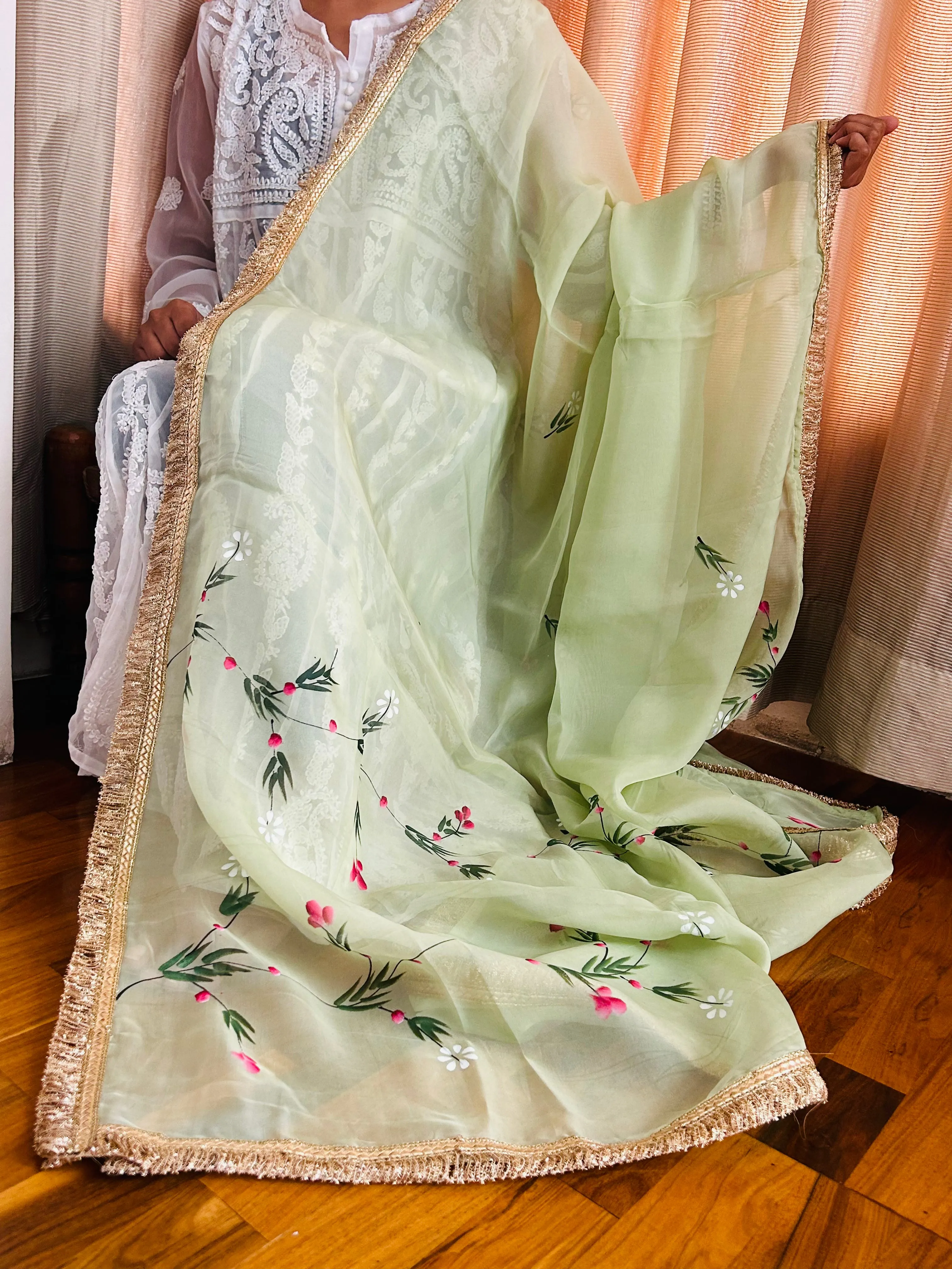 Green Designer Organza Dupatta