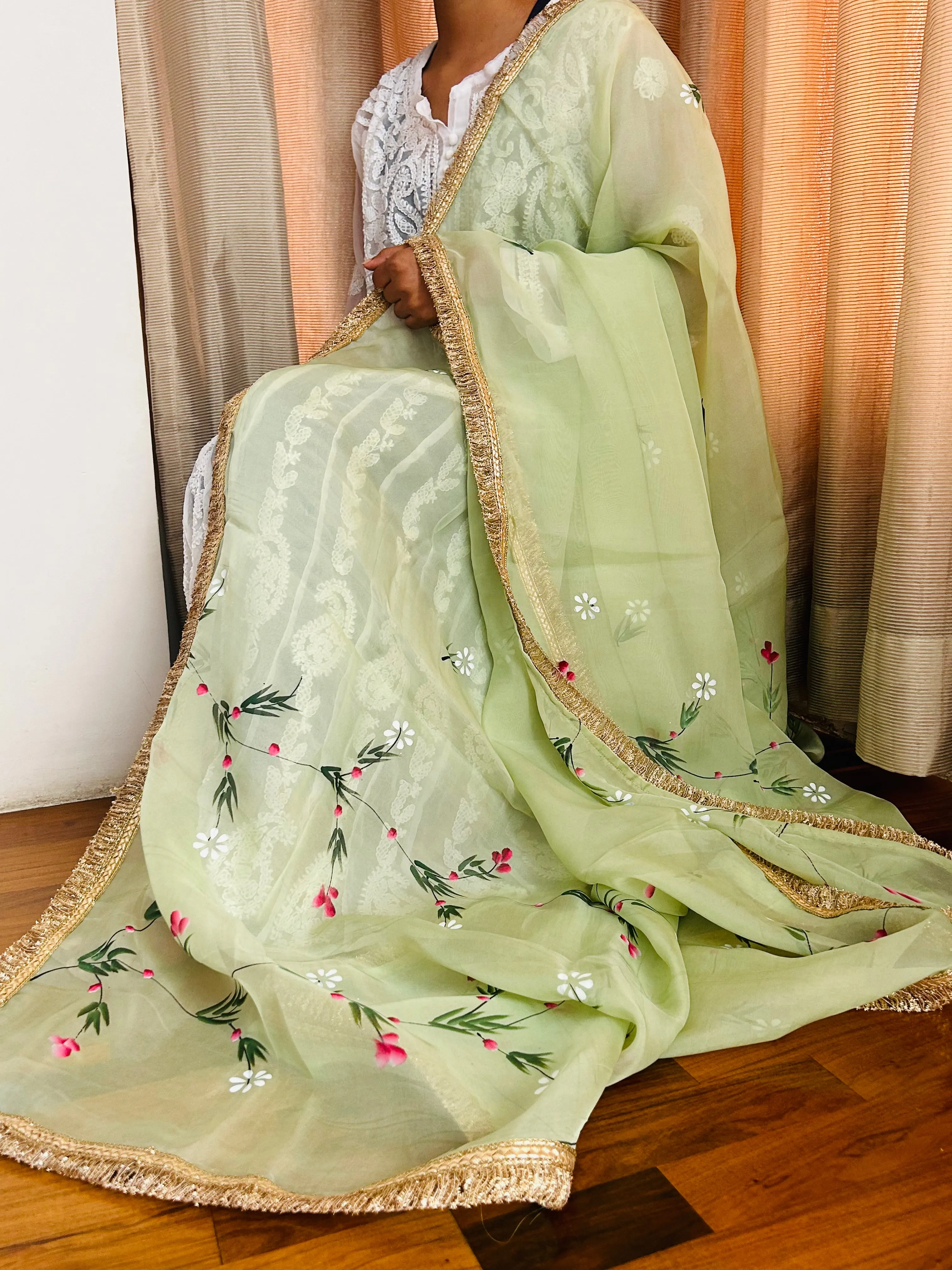 Green Designer Organza Dupatta