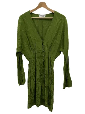 Green V-Neck Patterned Button Down Dress