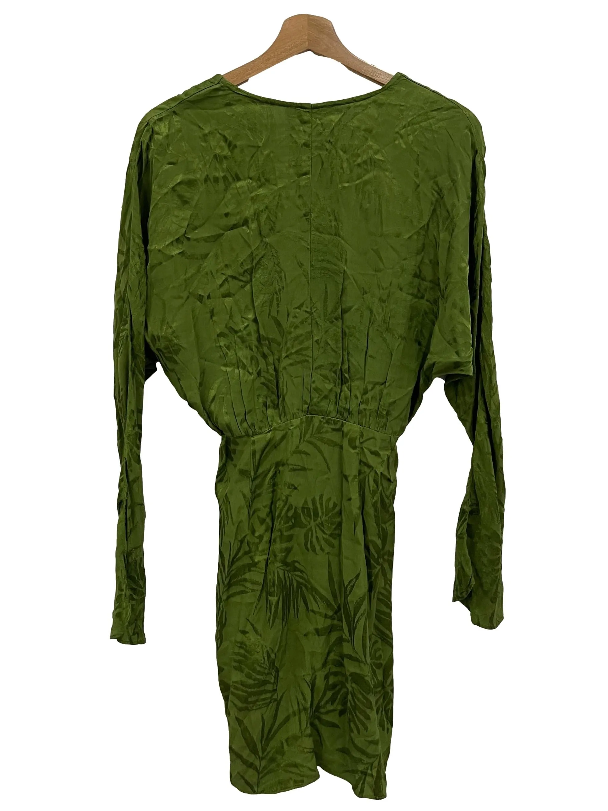 Green V-Neck Patterned Button Down Dress