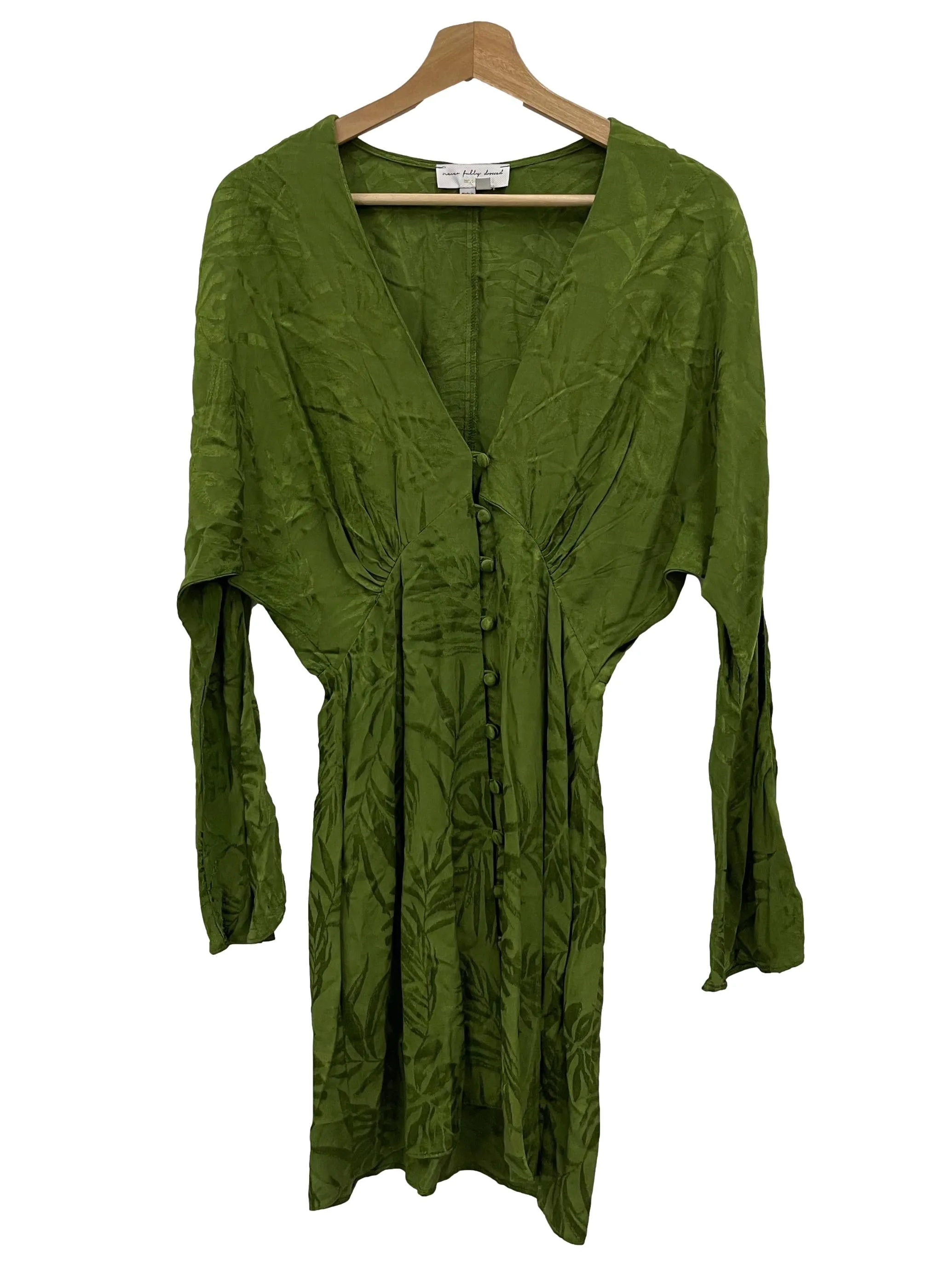 Green V-Neck Patterned Button Down Dress