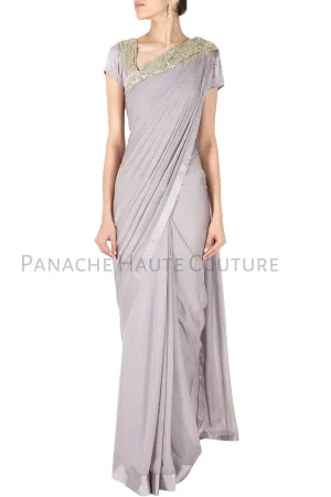 Grey Color Designer Saree Gown Online
