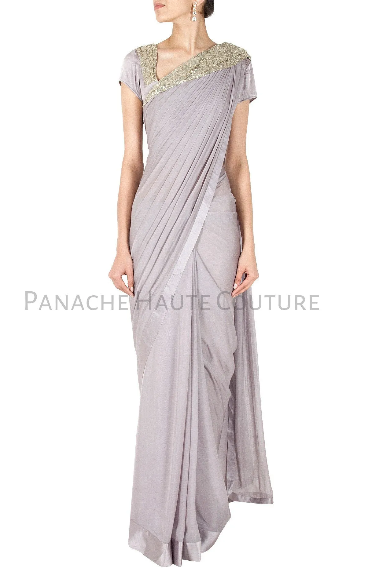 Grey Color Designer Saree Gown Online