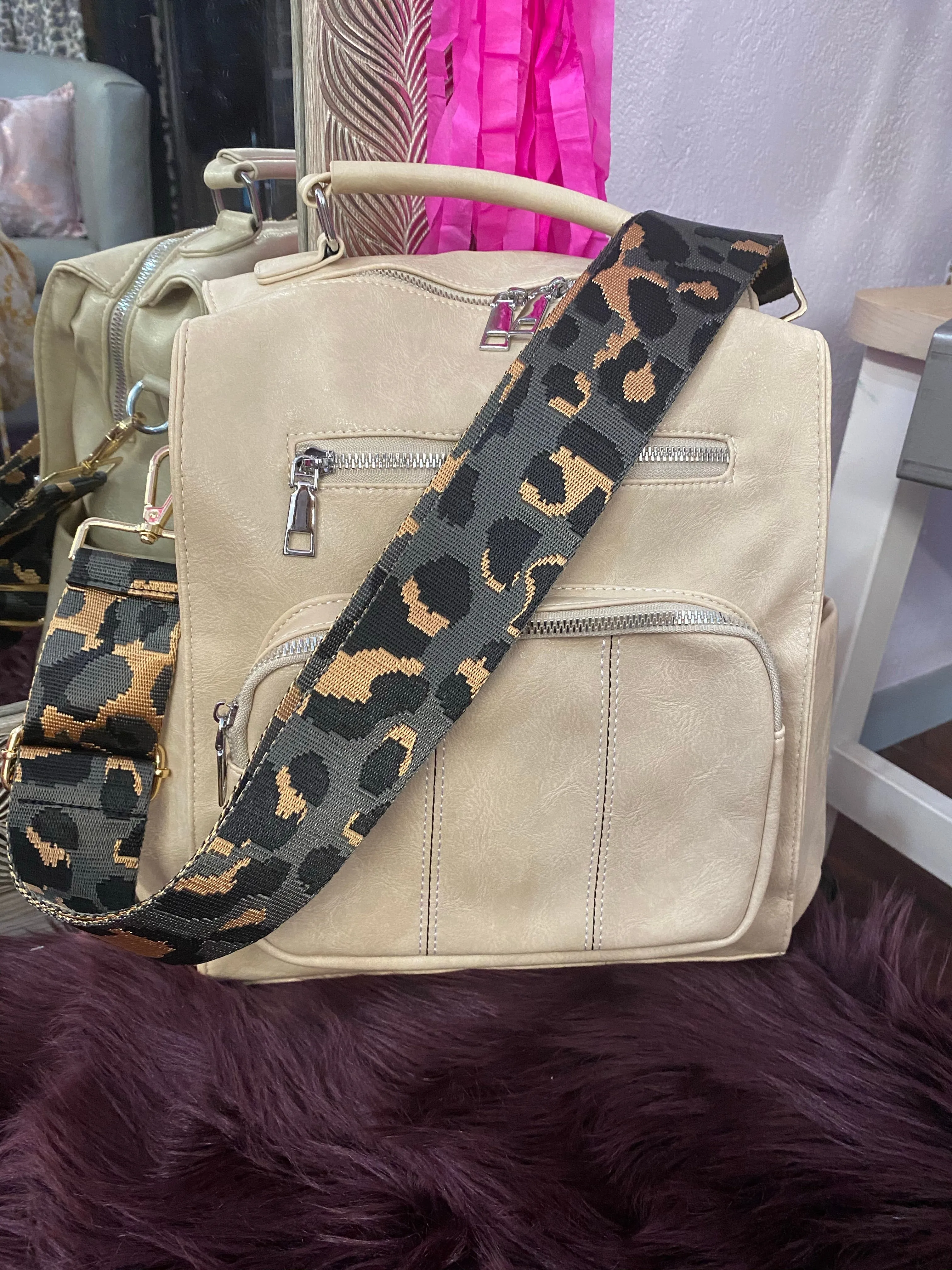 Grey Leopard Print Purse Strap