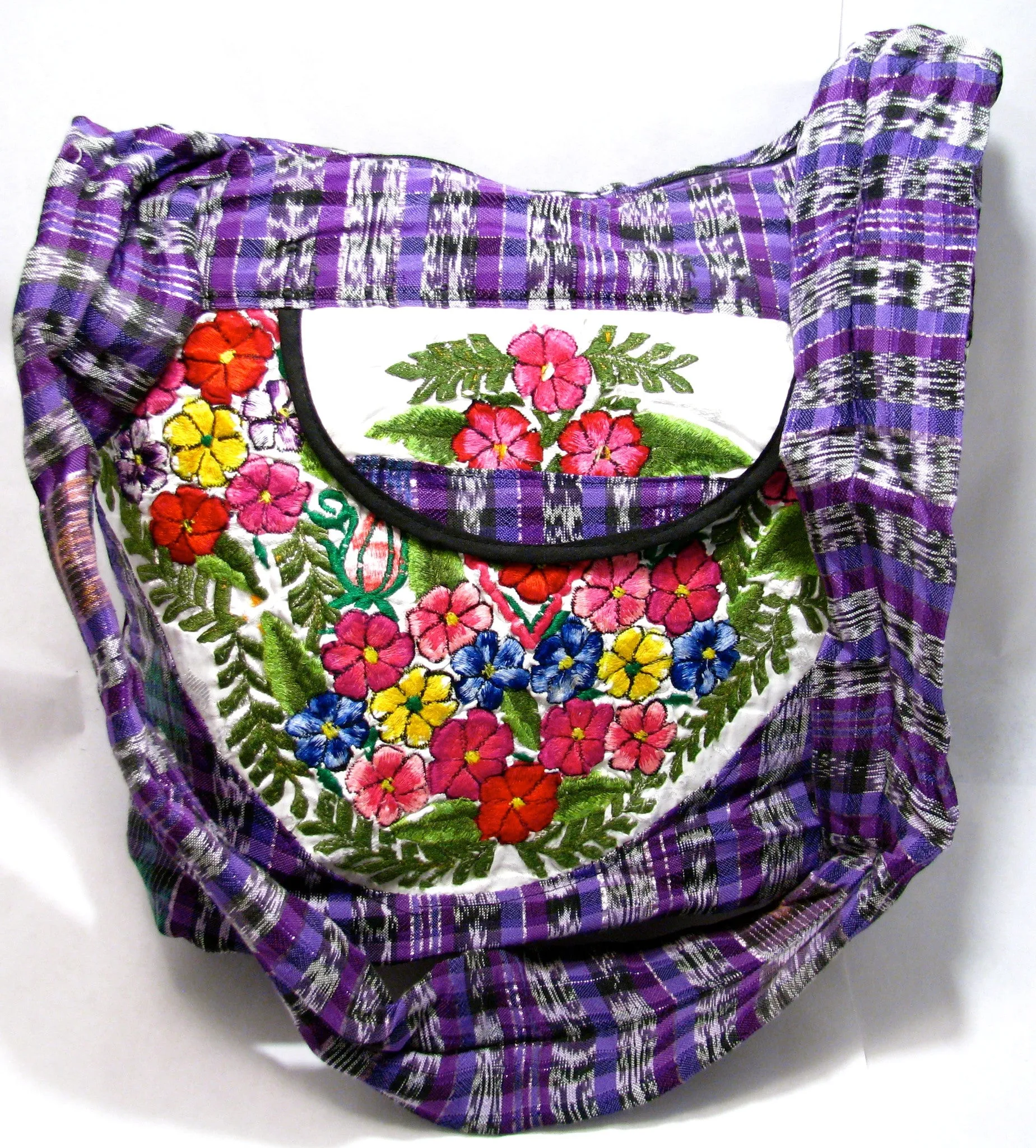GUATEMALA PURSE HAND EMBROIDERED FLOWERS HOBO BAG X-LARGE GPL011